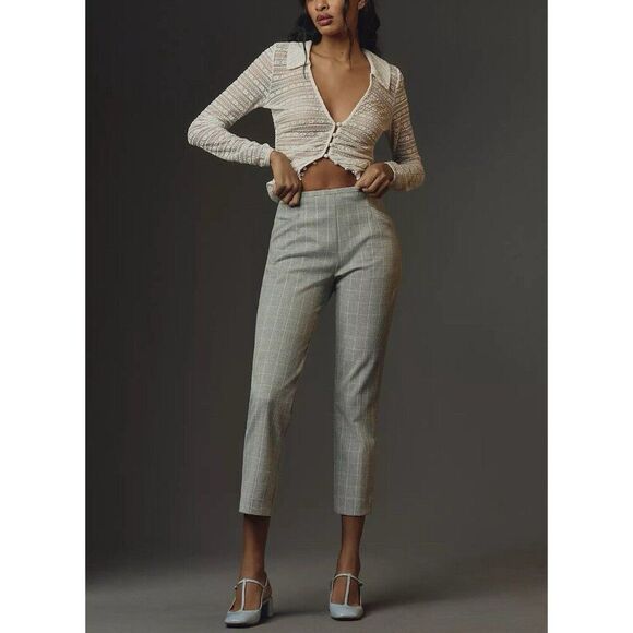Anthropologie Pants - Anthropologie Skinny Trousers Grey Plaid Cropped Pants Women’s 6 TALL Pockets